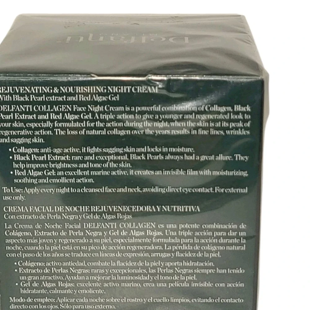 Delfanti Milano Collagen Night Cream Black Pearl‎ & Red Algae Gel 1.7 Oz NEW